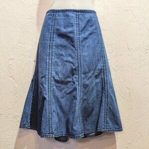 Vintage 90s Midi Length Denim Skirt Womens 12 Low Rise Y2K Casual Pencil Flare